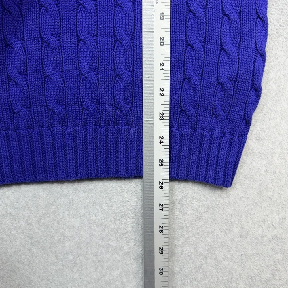 Ralph Lauren Sport Sweater Womens XL Blue Cotton Cable Knit V Neck Pullover